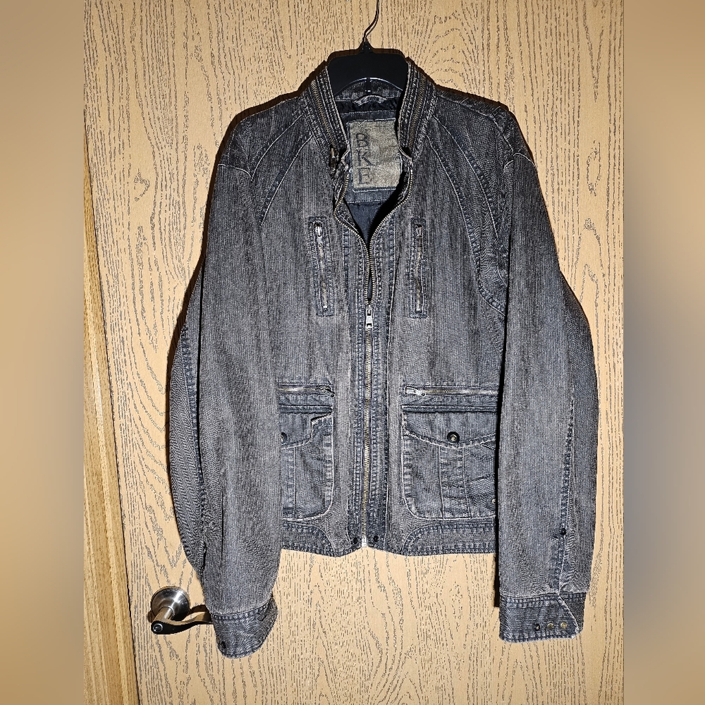 WOMEN'S BKE BUCKLE BLACK TWILL DENIM CARGO POCKET ZIP COAT JACKET BLAZER XXL 2X